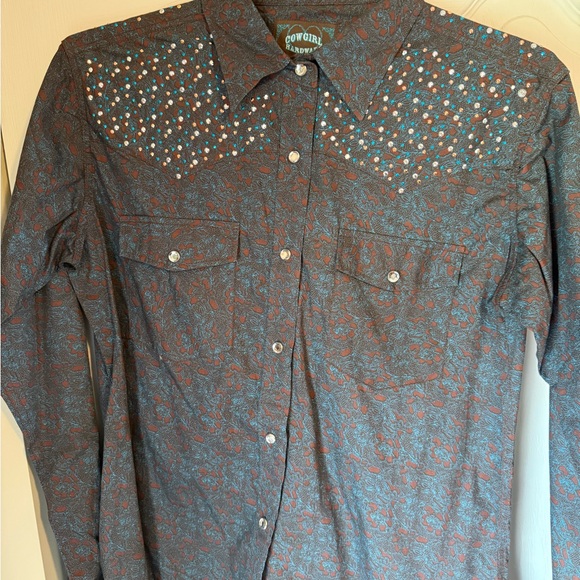Cowgirl Hardware Tops - Cowgirl Hardware Women's Brown Button Down Shirt